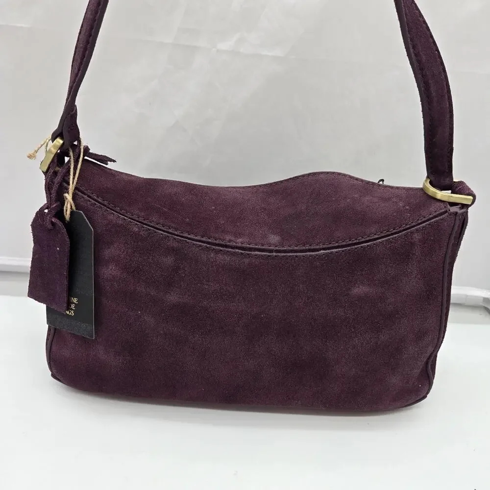 Purple Burgundy Leather Suede Shoulder Bag 11x6x4